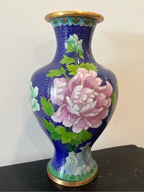 Blue Floral Cloisonné Vase with Peony Design